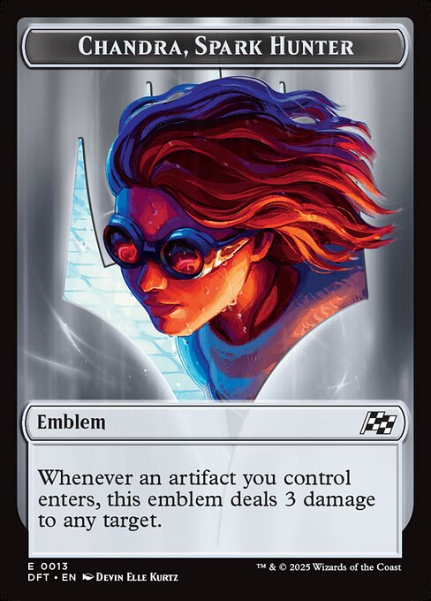 Emblem - Chandra, Spark Hunter // Vehicle Double-Sided Token — Front — Chandra, Spark Hunter Emblem