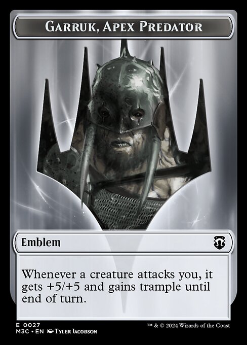 Emblem - Garruk, Apex Predator // Saproling Double-Sided Token — Front — Garruk, Apex Predator Emblem